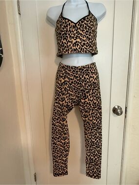 Adam Selman Sport Fierce Matching set. Leopard Print Halter top and leggings